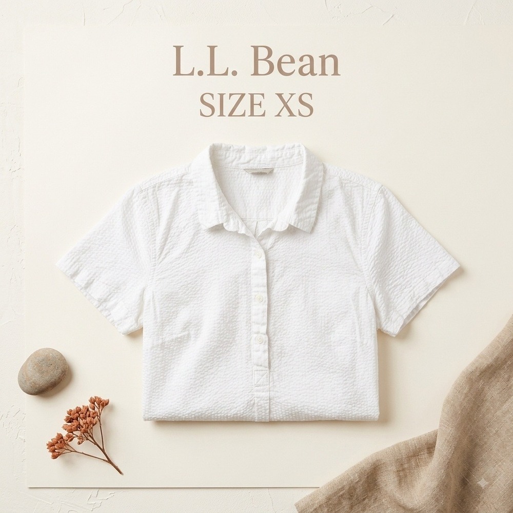LL Bean Coastal Seersucker Short Sleeve Henley Shirt Womens XS Pet